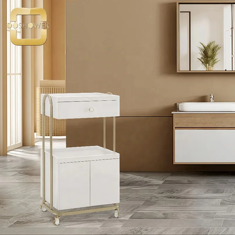 New Design Salon Trolley White Rolling Storage Cart Tools with Smooth Casters for Trolley Cabinet Beauty Hair Salons