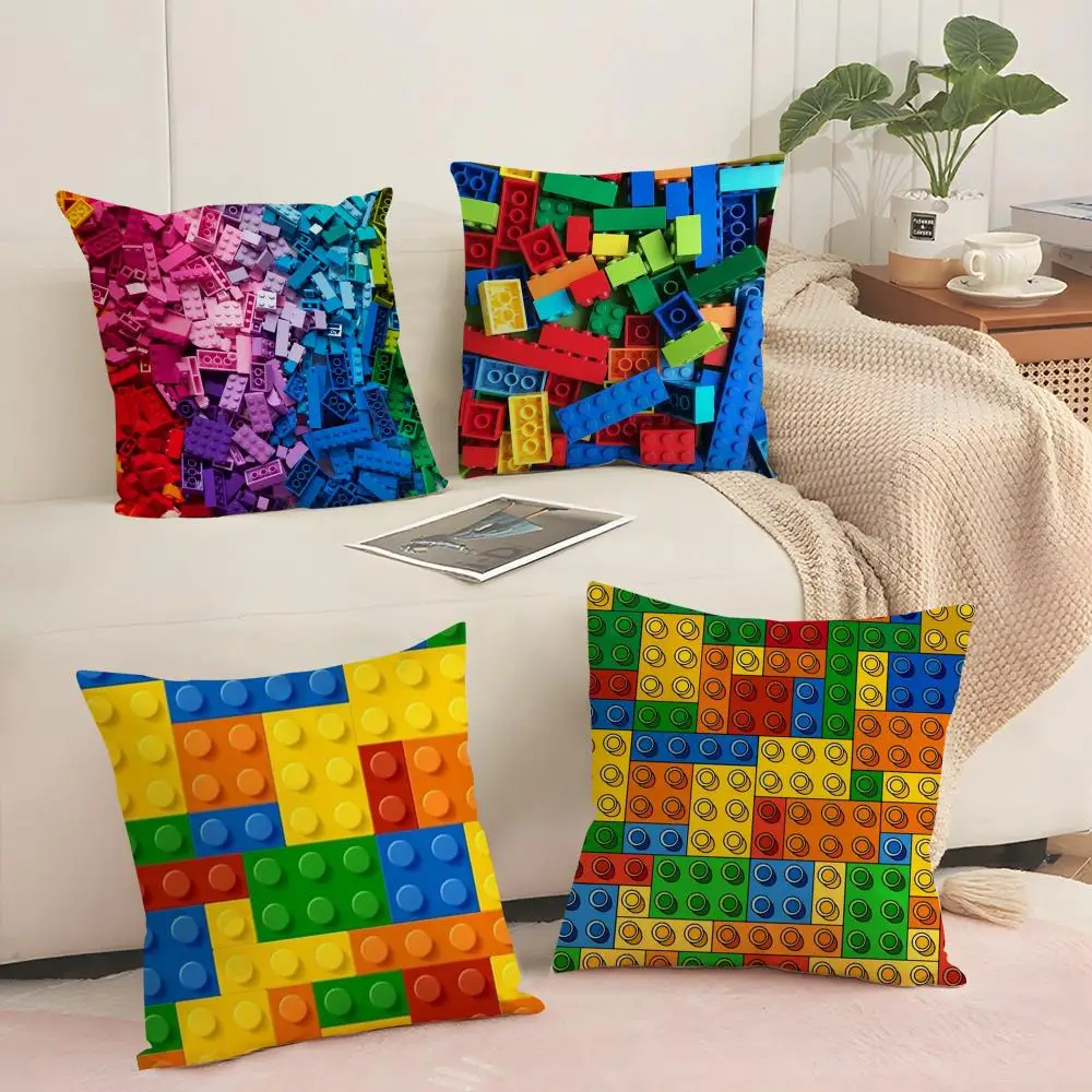 Building Blocks Deco Cushion Cover Silky Short Plush with Invisible Zipper Dustproof Sofa Pillow Cover for Home Decor