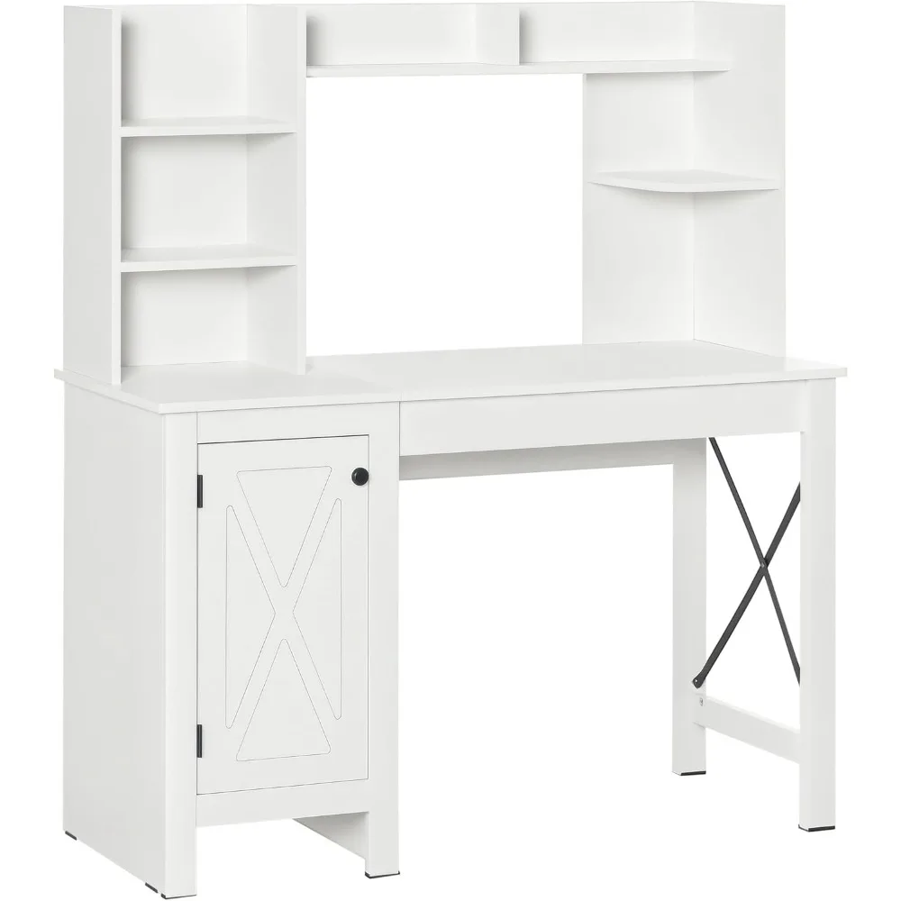 

Farmhouse computer desk, cabinet, home office desk with storage, for learning, white