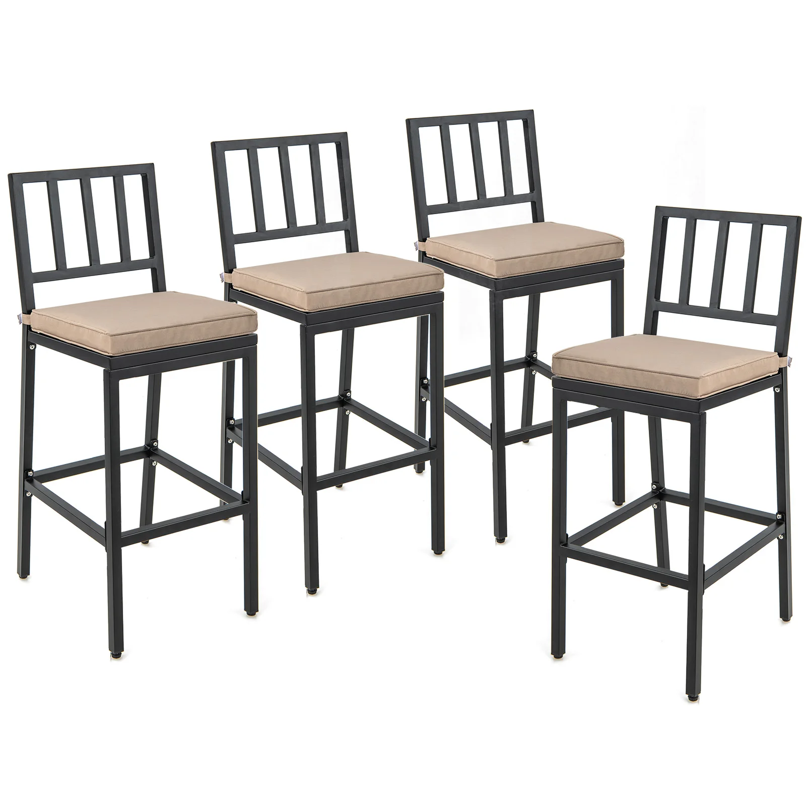 Set of 4 Patio Metal Bar Stools Outdoor Bar Height Dining Chairs w/ Cushion