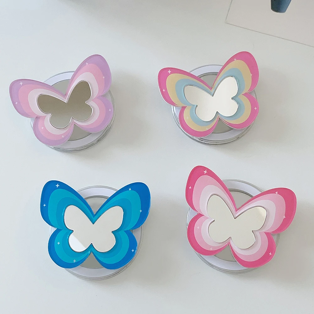 Korean Cute Pink Butterfly Mirror For Magsafe Magnetic Phone Griptok Grip Tok Stand For iPhone Wireless Charging Case Holder