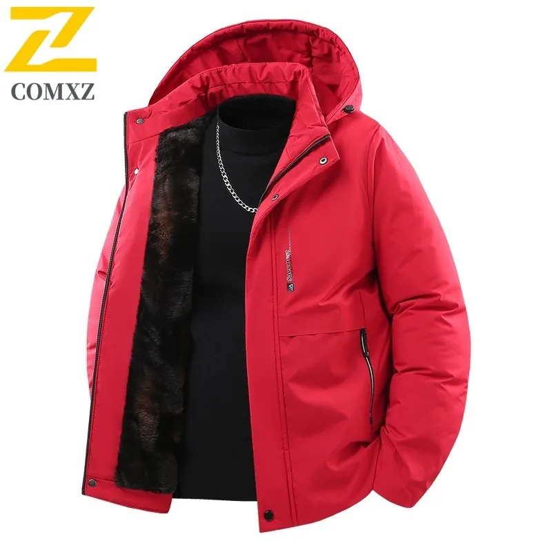 COMXZ 2025 New Men Graphene Warm Padded Middle Aged Dad Wear Detachable Hood Waterproof Windproof Business Leisure Sports Coat