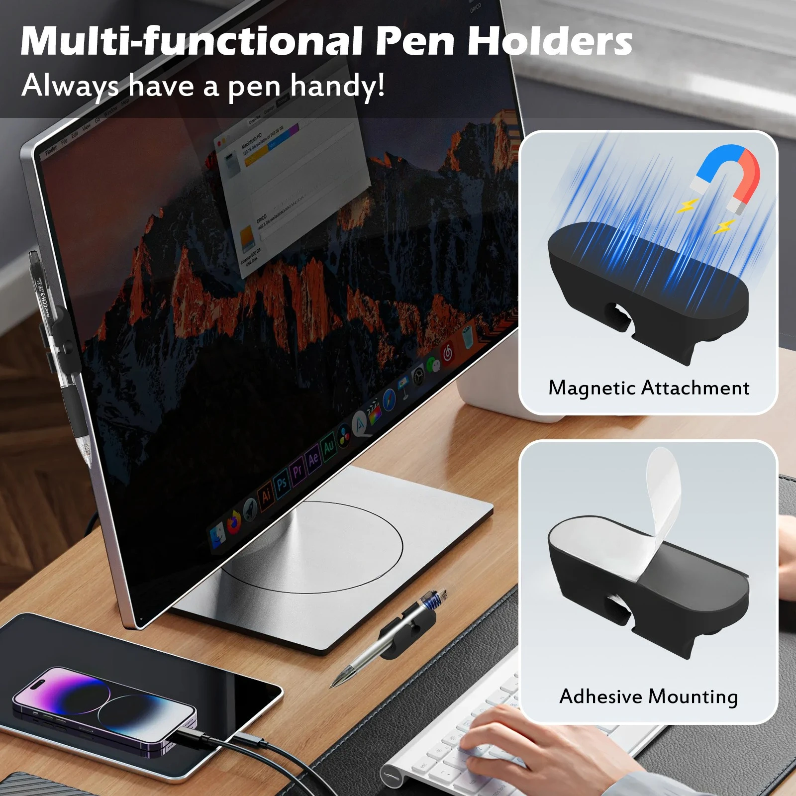 

Creative Creative Fashion Pen Holder Sticky Pencil Holder Suitable for Desks and Walls Marker Pen Holder Clip-on Hanging Pen