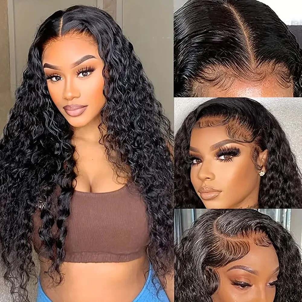 

Natural Color Wig Water Wave Lace Front Wig Pre-Plucked Hairline 200% Density 13x4 Transparent Lace Front Wigs