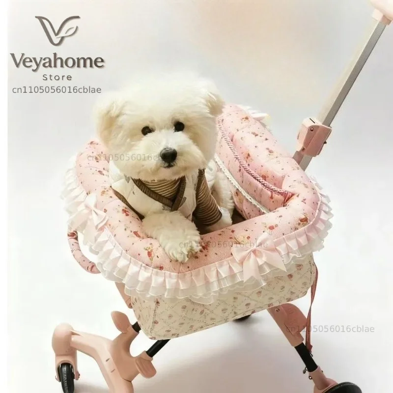2026 SUMMER Pet Stroller with Complimentary MaT for Small 10 Lbs Dogs & Cats Lightweight Foldable Design One-clickFolding Brake