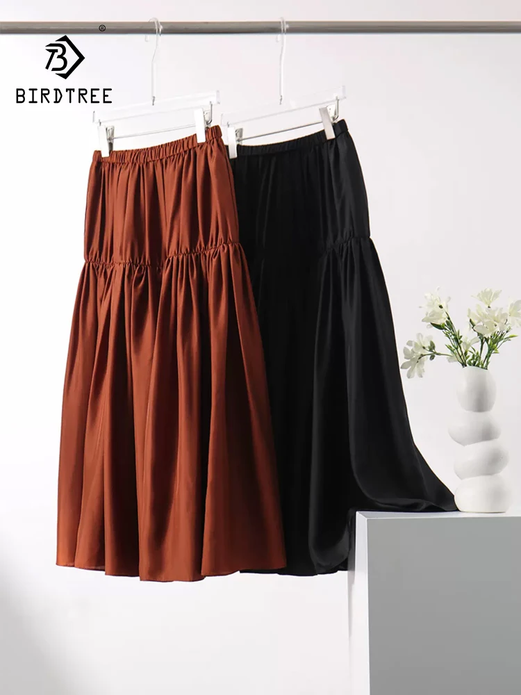 

Birdtree, 100%Mulberry Silk Elegant Skirts, Women Natural Waist Solid, French Commute A-Line Skirt, 2024 Summer Fall B465115QC