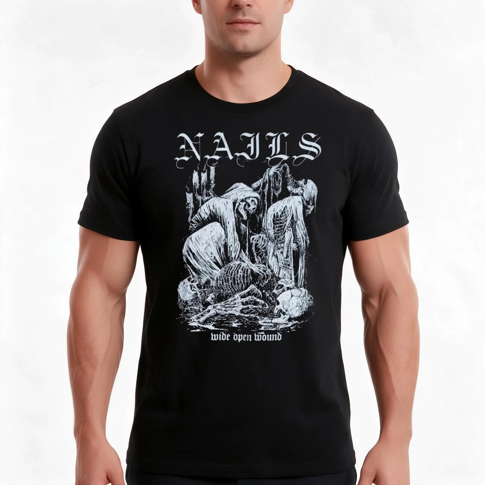 NAILS BAND T-Shirt, Summer Casual Cotton Tee, Oversized Streetwear Tops, Vintage Graphic Print, Loose Fit Short Sleeve