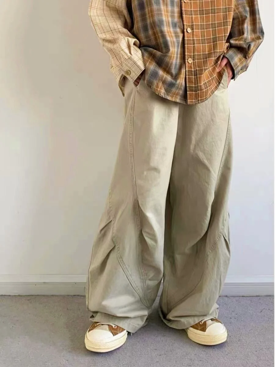 

Loose Comfortable Casual Pants for Men And Women Spring Autumn Vintage Pleated Elastic Waist Wide Leg Workwear Trousers