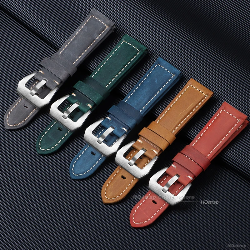 High Quality Frosted Leather Watch Strap for Panerai 20mm 22mm 24mm 26mm Men Watchband Black Brown Blue Leather Watch Band