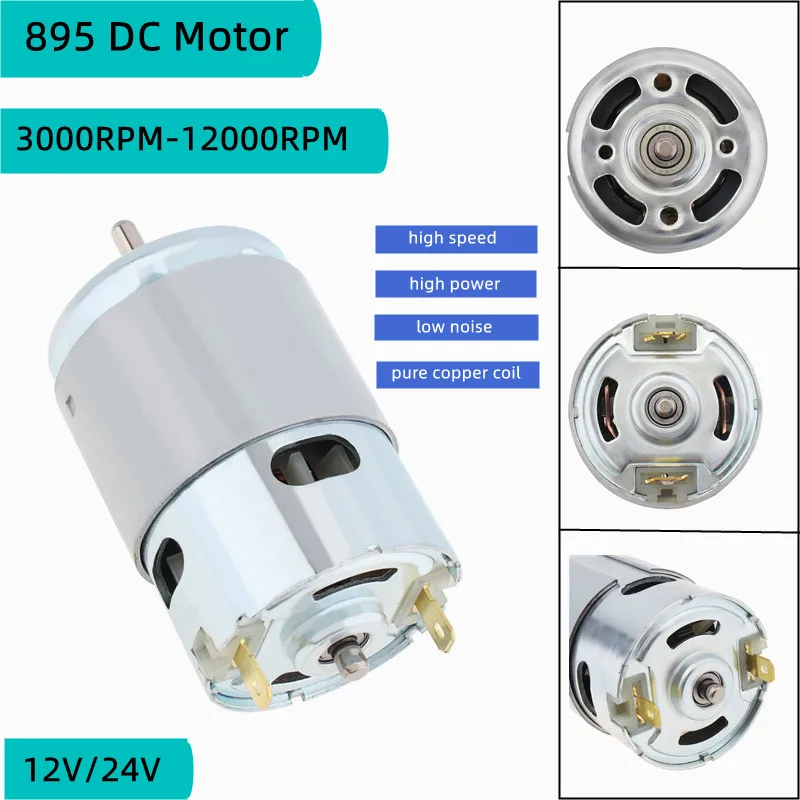 895 DC Motor 12V-24V  3000-12000RPM Torque Motor RS895 for DIY Model Car / Small Drill / Micro Machine with Double Ball Bearing