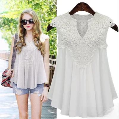 

Women's 208 New Sle Svel V-Ne Lace Pleated Chiffon Top Faionable Ele Summer Outfit Casual Chic Design