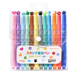 Ensemble de 12 ou 6 pièces, surligneurs de couleur bonbon, stylo à tampons, encres mignonnes, marqueurs créatifs, stylos fluorescents, fournitures scolaires, papeterie de bureau