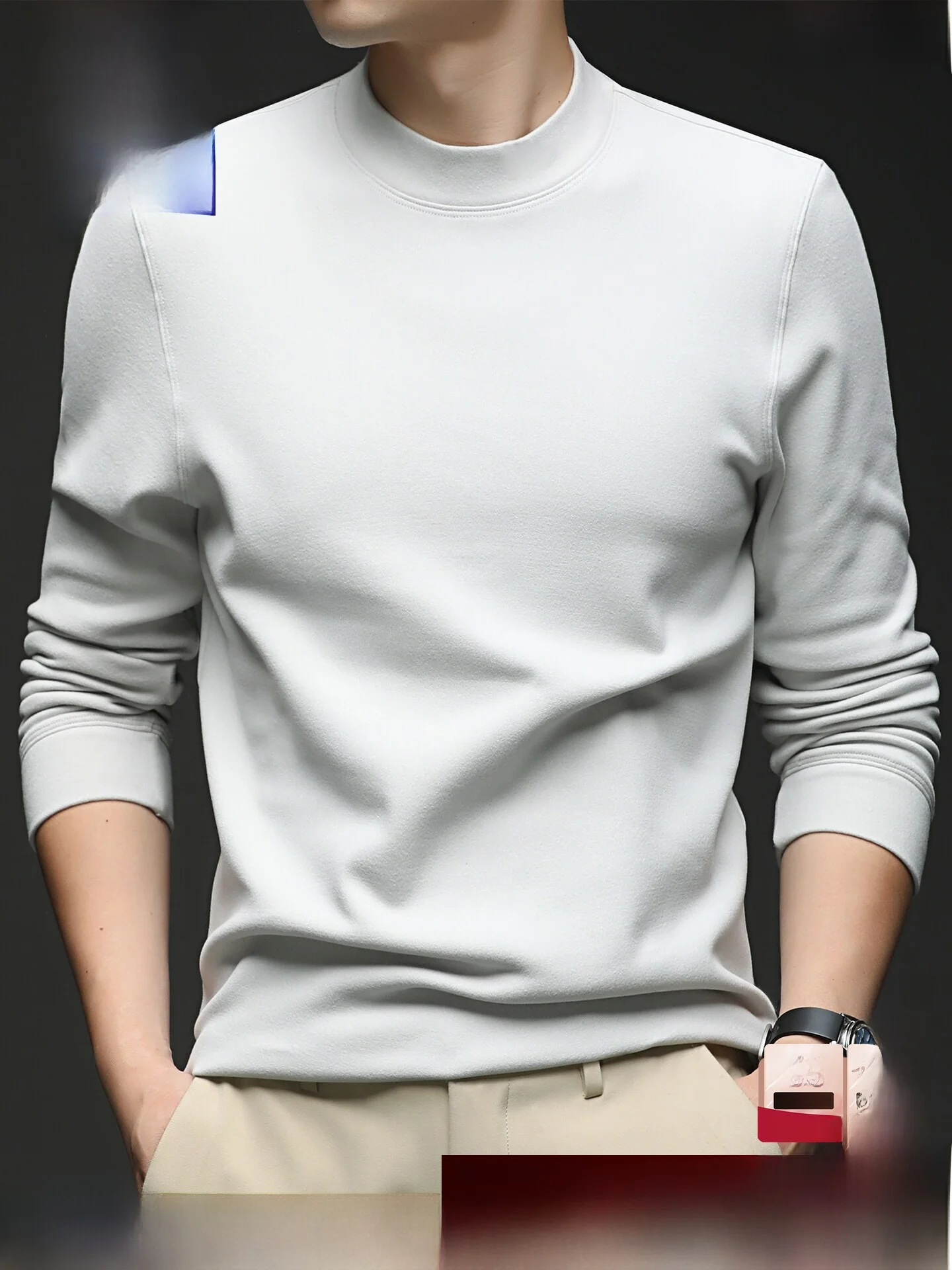 Lormen Men's Fleece-lined Long-sleeve T-shirt Casual Half-high Collar Thermal Shirt Silk Blend Winter New Style
