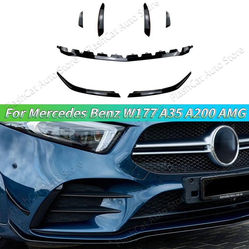 A35 W177 Front Lower Bumper Lip For Mercedes Benz A35 A180 A200 A220 A250 AMG 2019-2023 Splitter Canard Trim Diffuser Body Kit