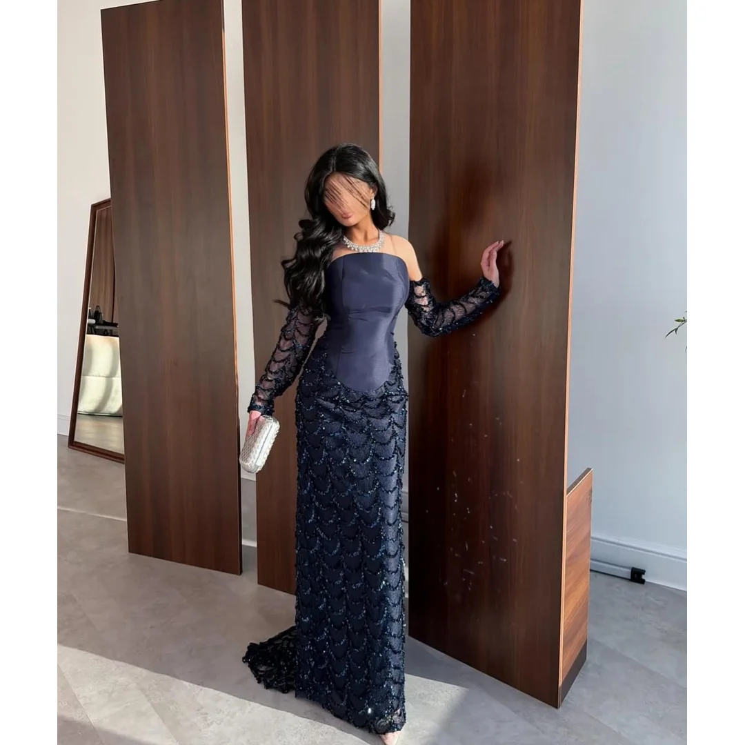 Short Sleeves Dubai Evening Dresses Luxury Women's Elegant Party Dress Mermaid Customized Blue Ball Gowns Embroidered Lace Prom