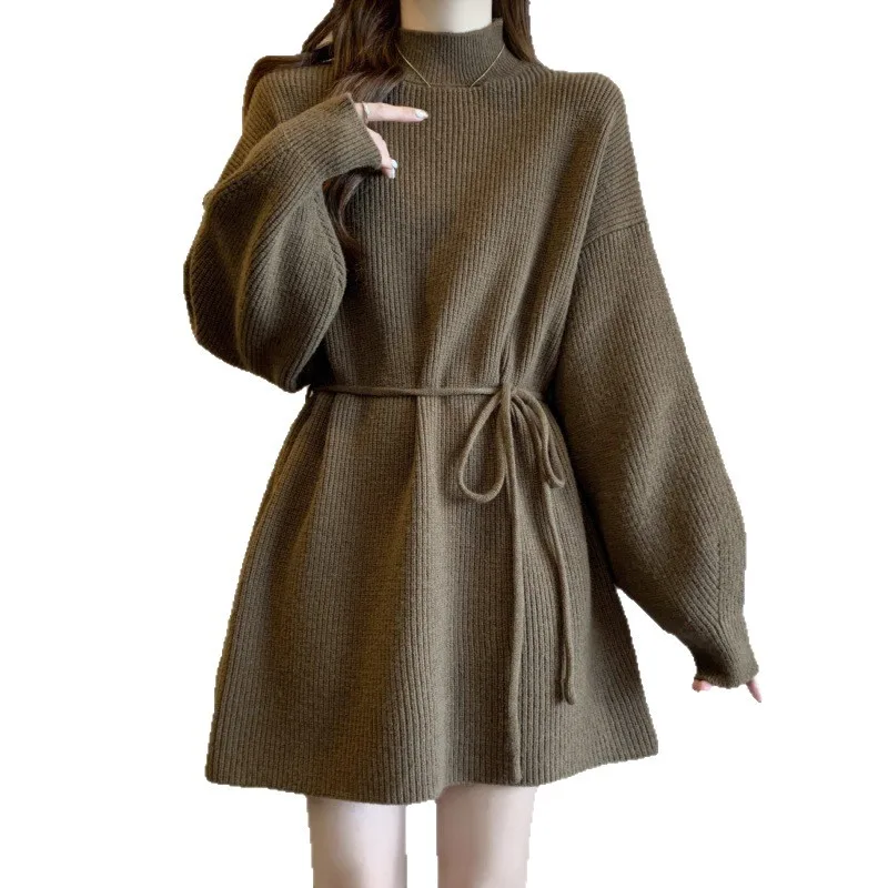 

Длинная полуводолазка большого размера, закрывающая ягодицы, нижняя рубашка, женская одежда, осенне-зимний вязаный свитер