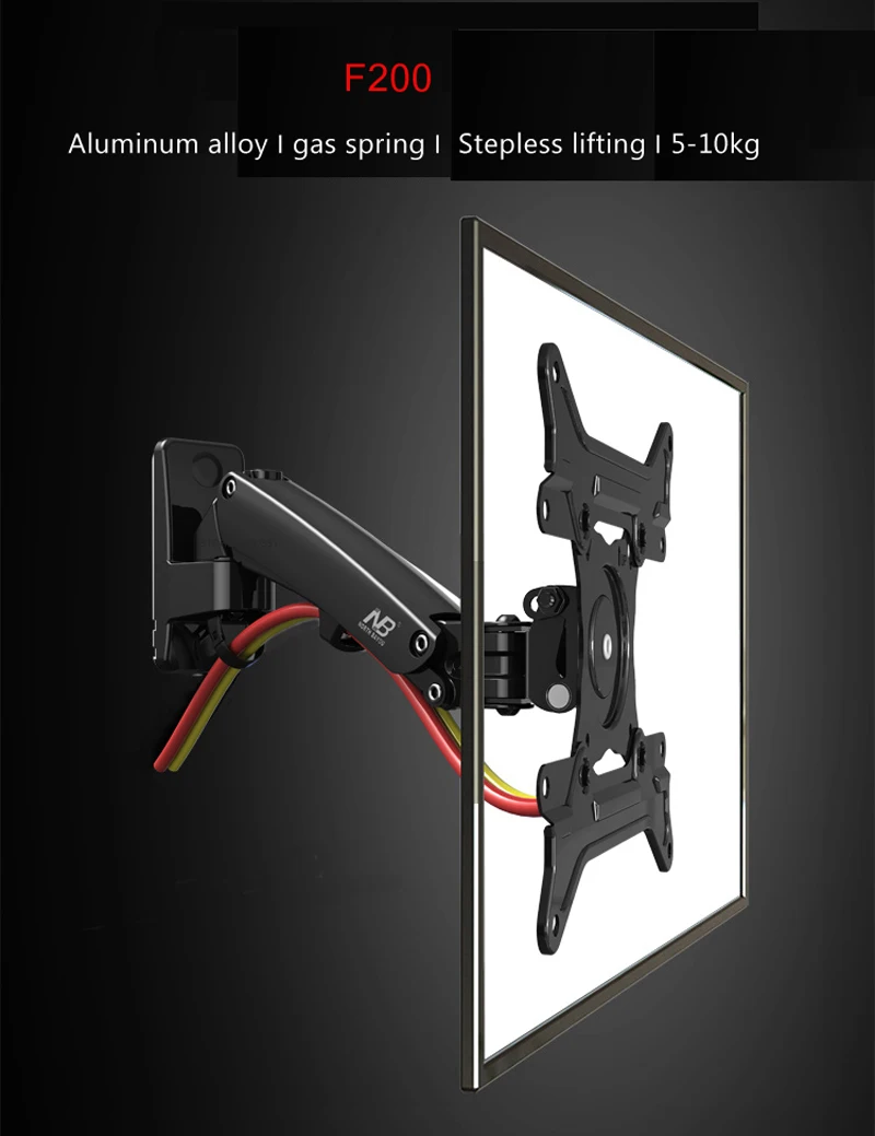 Soporte de pared NB F200 para TV LCD, brazo de monitor de 30-40 pulgadas, 5-10kg, movimiento completo, resorte de prensa de Gas giratorio 360, 200x200