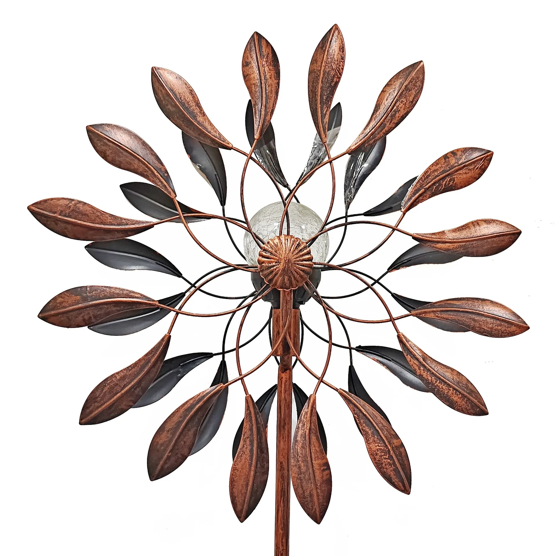 

Wrought iron double-sided rotating blade classic glass ball with solar light luminous garden small windmill