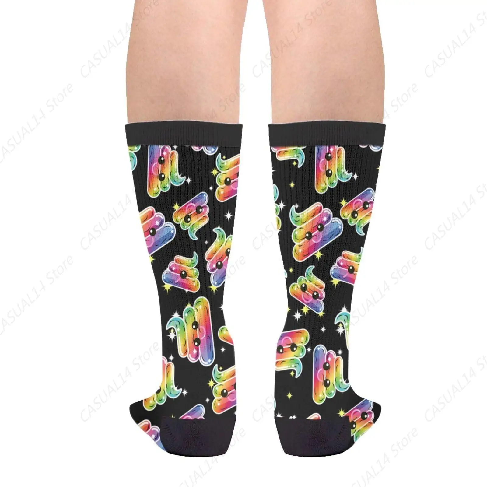 Rainbow Poop Poops Star novedad divertidos calcetines de tripulación moda cómodos hombres y mujeres calcetines de vestir locos