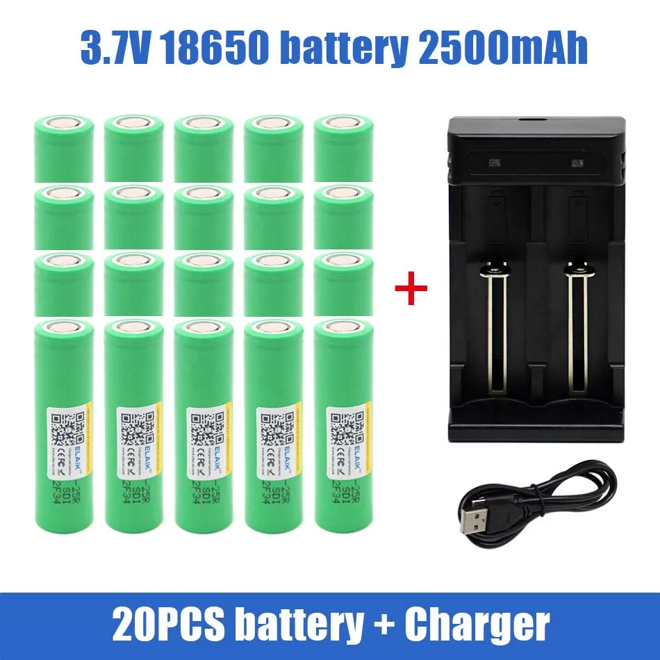 100% New original 3.7V 18650 Battery 2500mah 25R 2500mah 20A battery scrap lithium battery screwdriver flashlight
