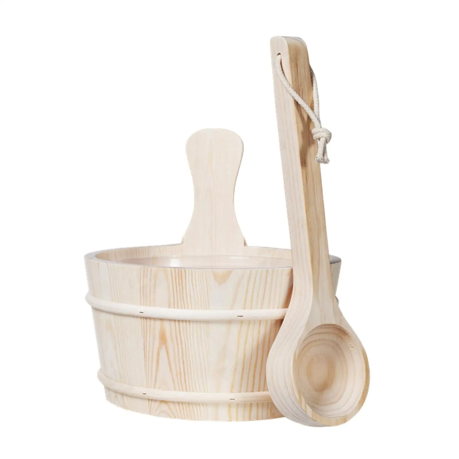 4L Sauna Bucket and Ladle Accessory, Wooden Barrel with Liner for ,