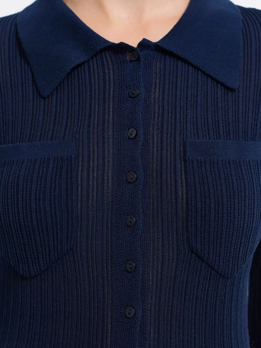 IG 2026 Women's Ribbed  Down Cardigan, Point Collar Long Sleeve Slim Fron Button Closure Pocket Detail Elegant  Sweater Top view 2