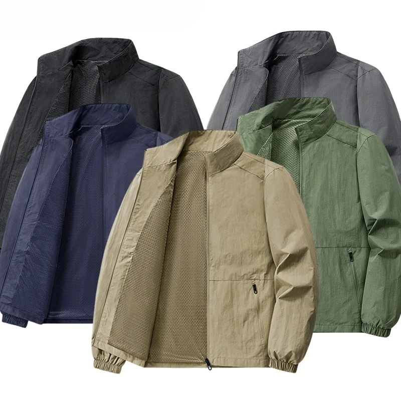 

Autumn Breathable New Men's Jackets Outdoor Sports Loose Korean Casual Coat Man Stand Up Collar Classic Solid Color Windbreaker