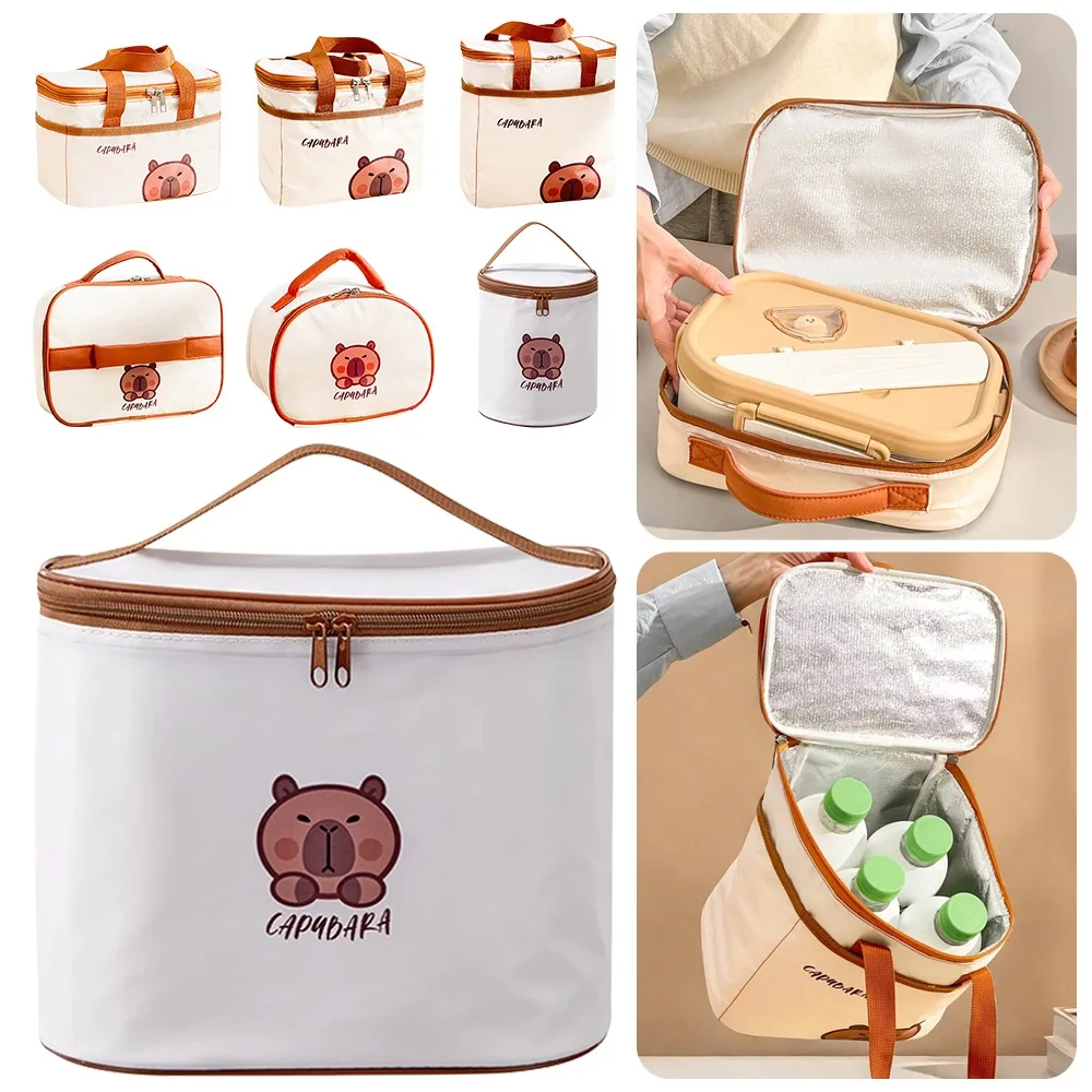 New Portable Insulated Lunch Bag Large Capacity Capybara Cooler Bag Waterproof Thermal Food Container Bag for Students Adult