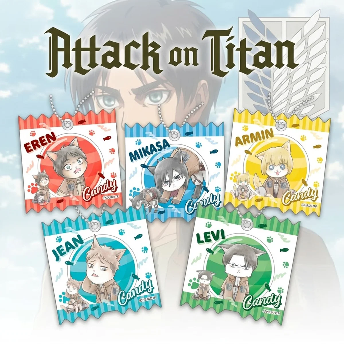 Anime Attack on Titan Survey Corps Cat 6cm Acrylic Keychain,Fan Gift,Eren Mikasa,bag pendant decor Xmas holiday present keychain