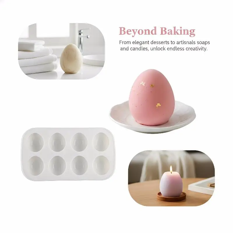3D Egg Candle Silicone Mold 8 Grids DIY Mousse Chocolate Cake Craft Baking Tool Easter Simulation Egg Resin Plaster Mold Decor