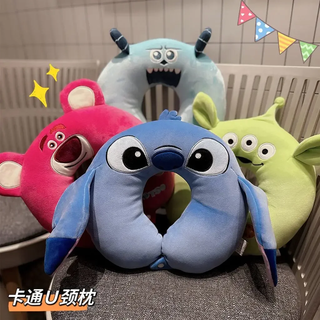 Lovely Disney Stitch Alien Sullivan U-shaped Travel Neck Pillow Cartoon Lotso Stitch Stuffed Nap Pillow Airplane Office Gift