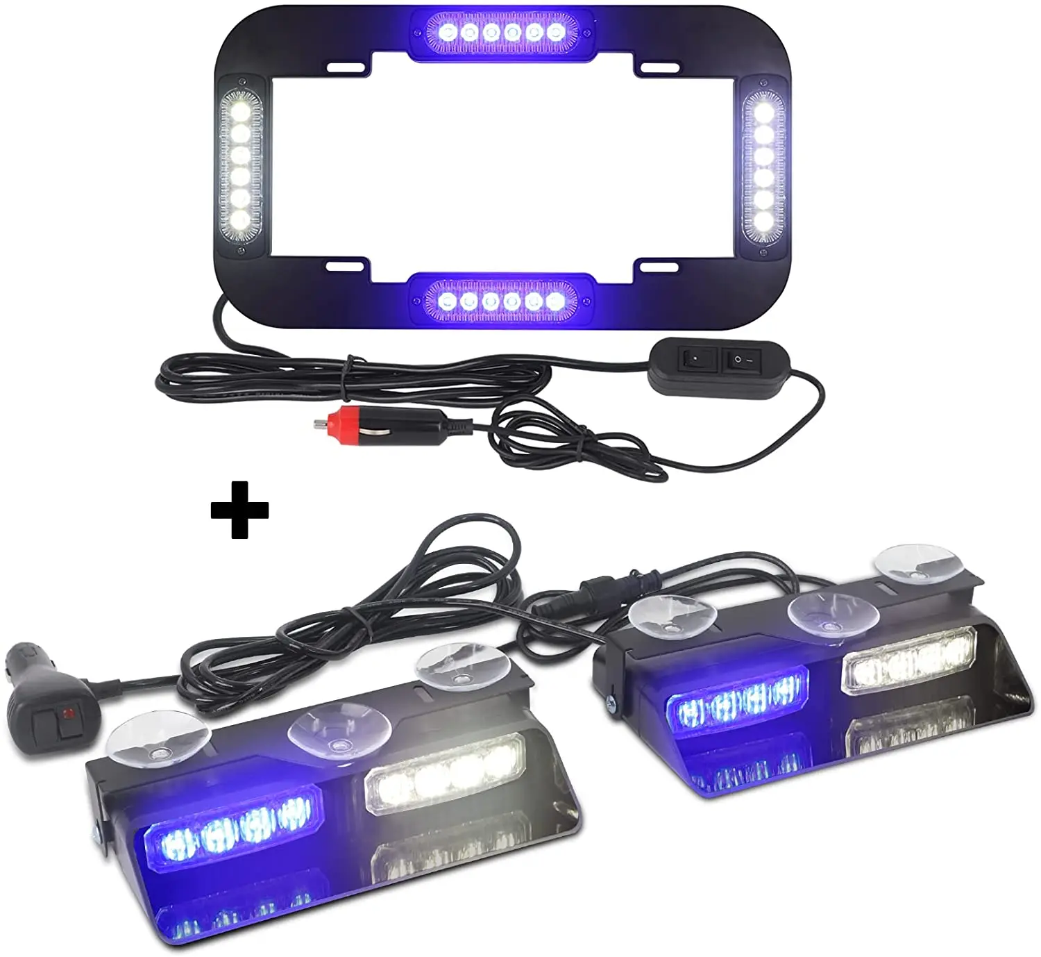 

Biaochi 2 in 1 Emergency Dash Strobe Lights Windshield Interior Car Truck 16 LED Warning Light Bar + License Plate Strobe Lights