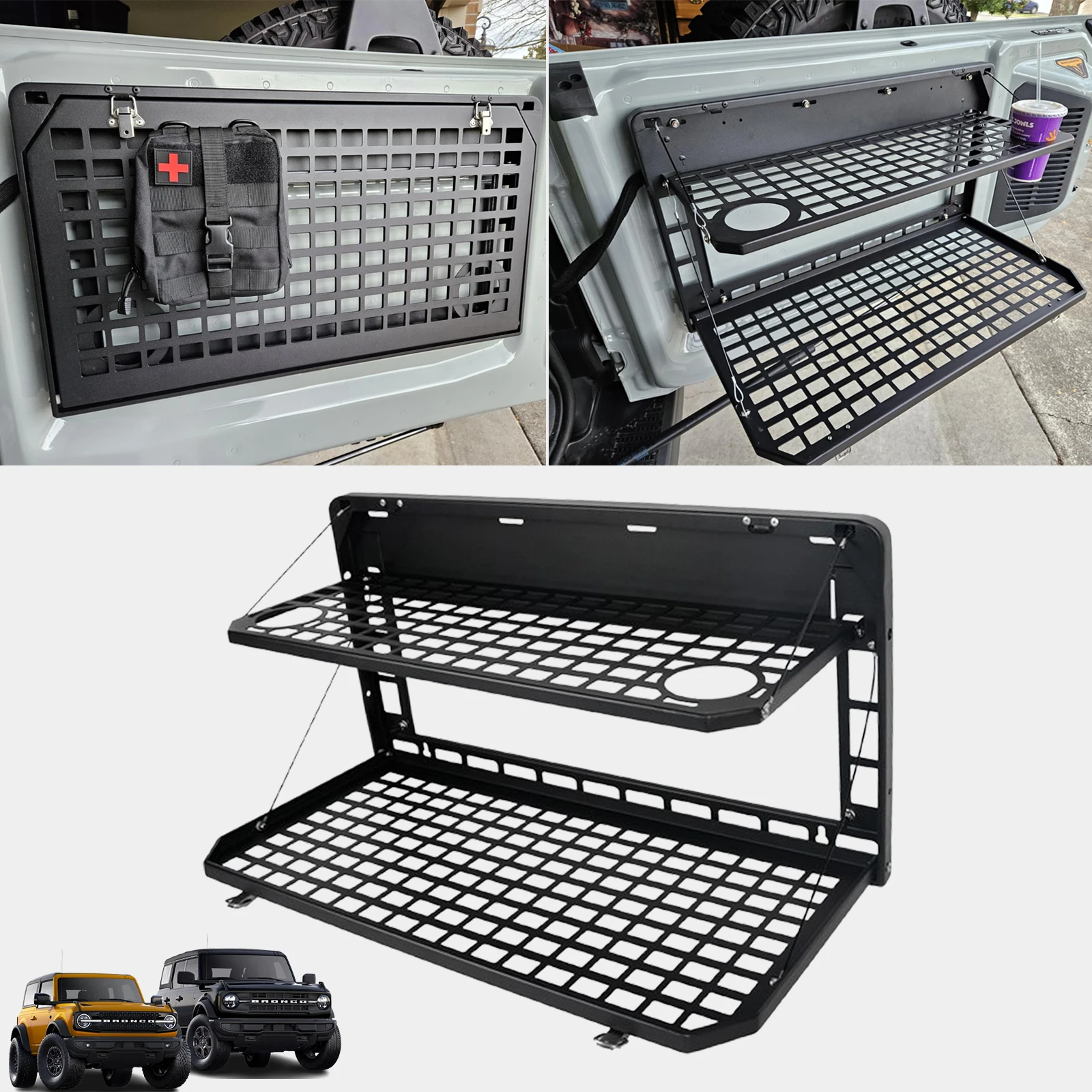 

Tailgate Table 2-Tier Folding Cargo Storage Shelf MOLLE Panel Outdoor Camping Desk For Ford Bronco 2021-2025 4/2Door Accessories