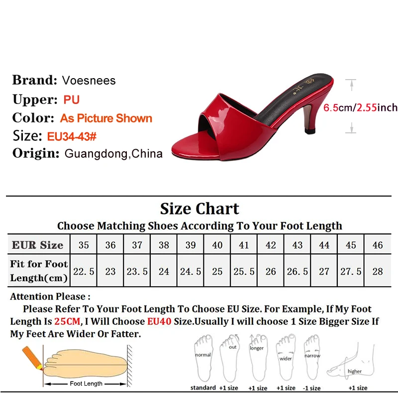 6.5CM Thin Heel Slippers For Woman Slides PU Leather White Summer Shoes Elegant Style Women Sandals Big Size Outdoors High Heels