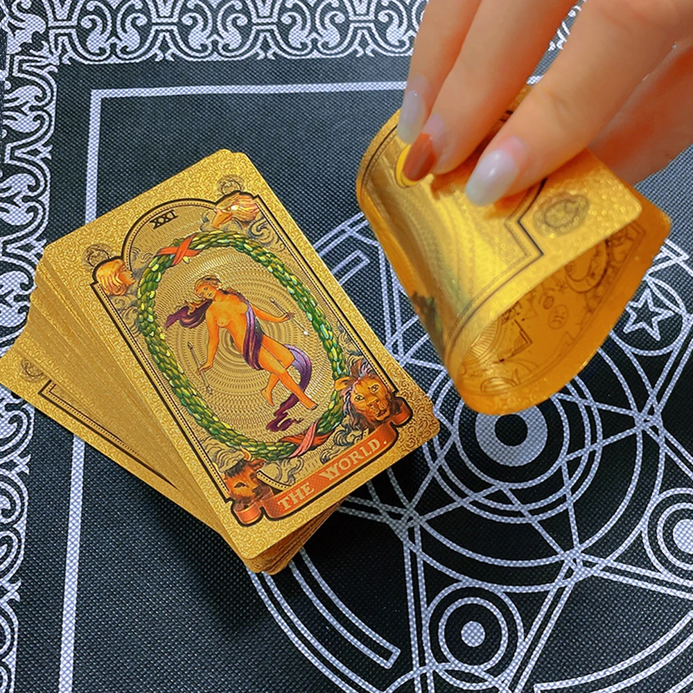 Gold Foil Tarot Card for Divination Board Game, Luxury Brand, Bronzing, PVC, Waterproof, Wear-resistant, Board Game Card