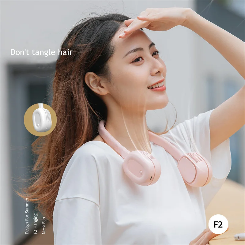 여자를위한 휴대용 소형 목 팬 Bladeless 팬 재충전 용 Leafless 거는 팬 공기 냉각기 냉각 착용 할 수있는 Neckband 팬