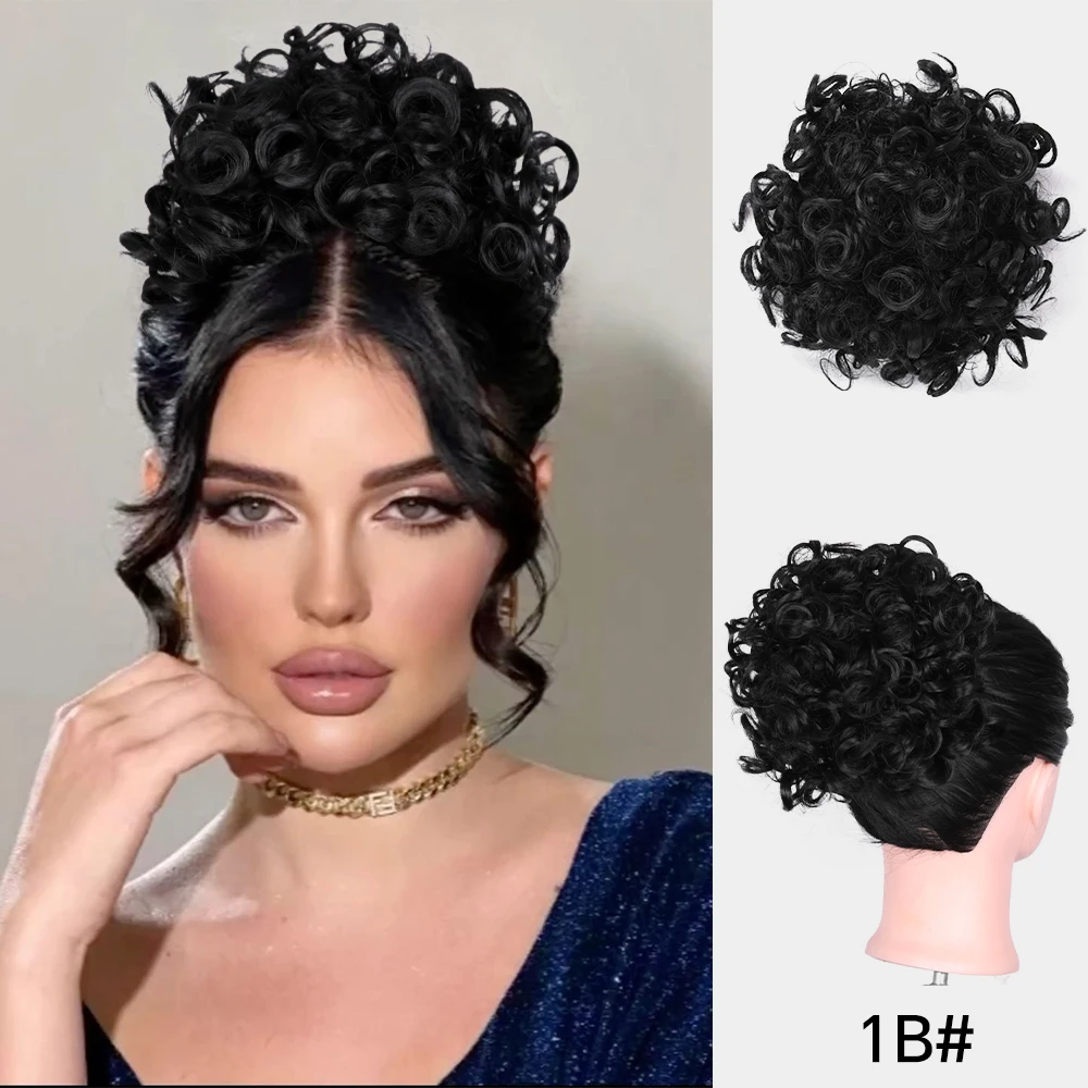 Women's Drawstring Curly Hair Bun Extension, Short Ponytail