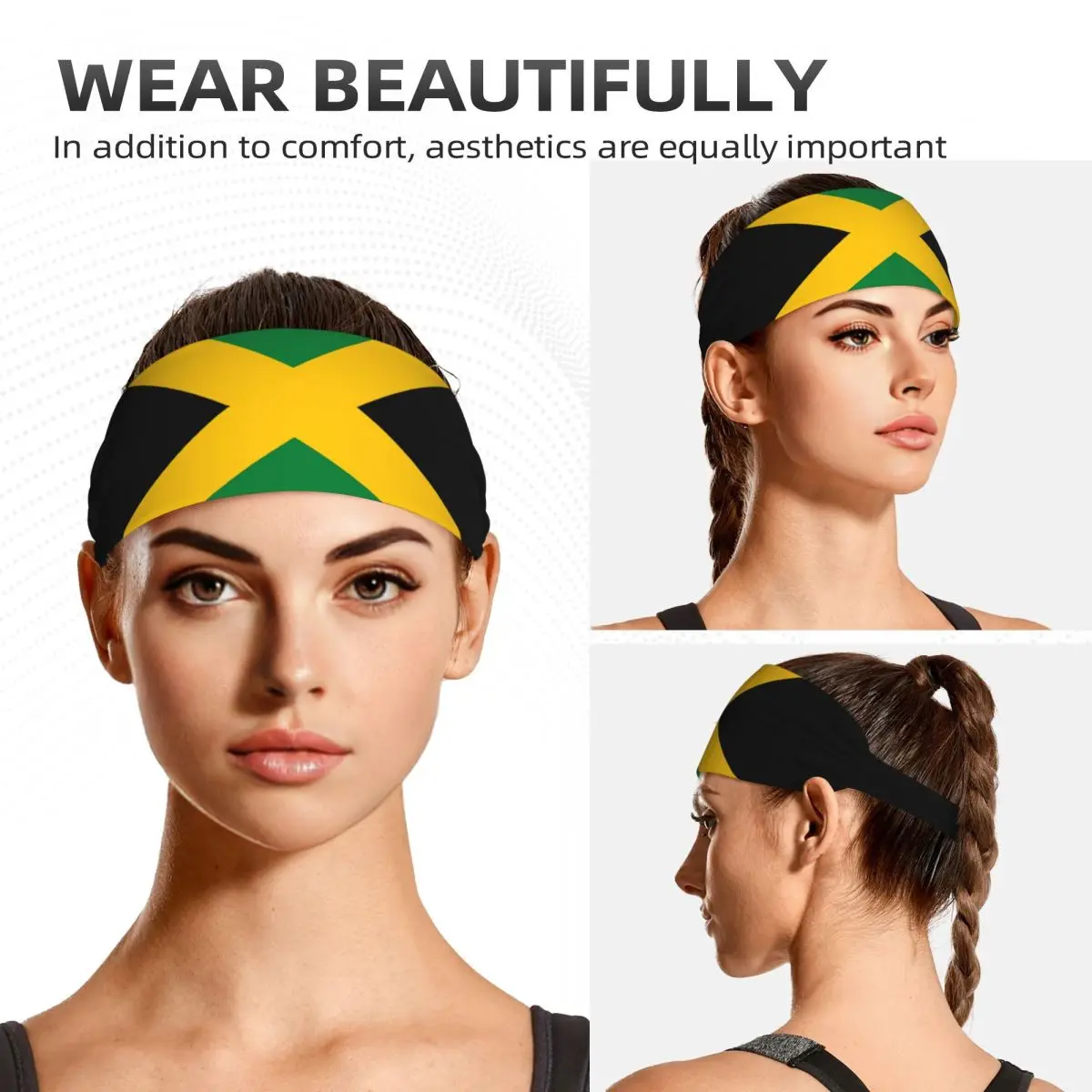 Custom Jamaican Flag Headband Women Men Non Slip Patriotism Moisture Wicking Workout Sweatband for Cycling