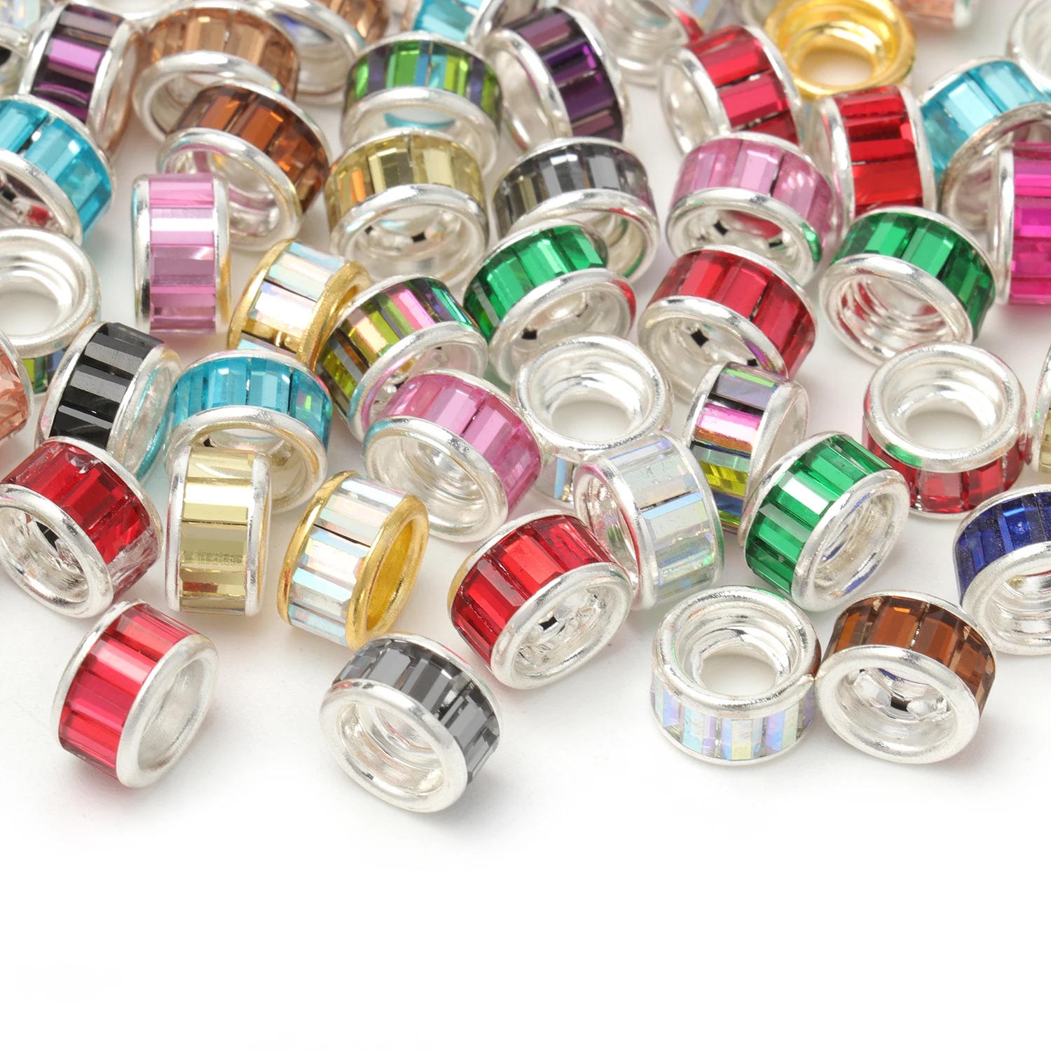 10pcs/lot 10mm Round Rhinestone Crystal 4mm Big Hole Rondelle Spacer Beads for Jewelry DIY Making Bracelet Necklace Accessories