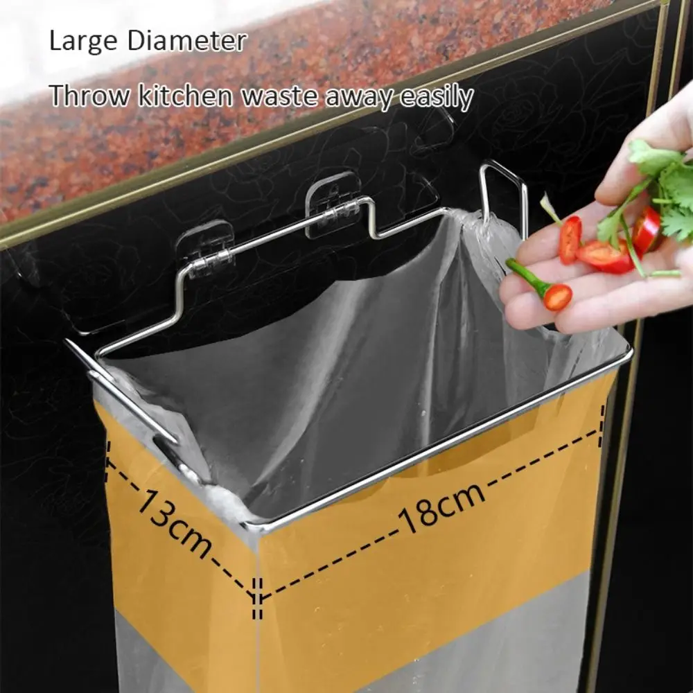 Stainless Steel Garbage Bags Storage Organizer Adhesive Mount Kitchen Accessories Hanging Garbage Bags Rack