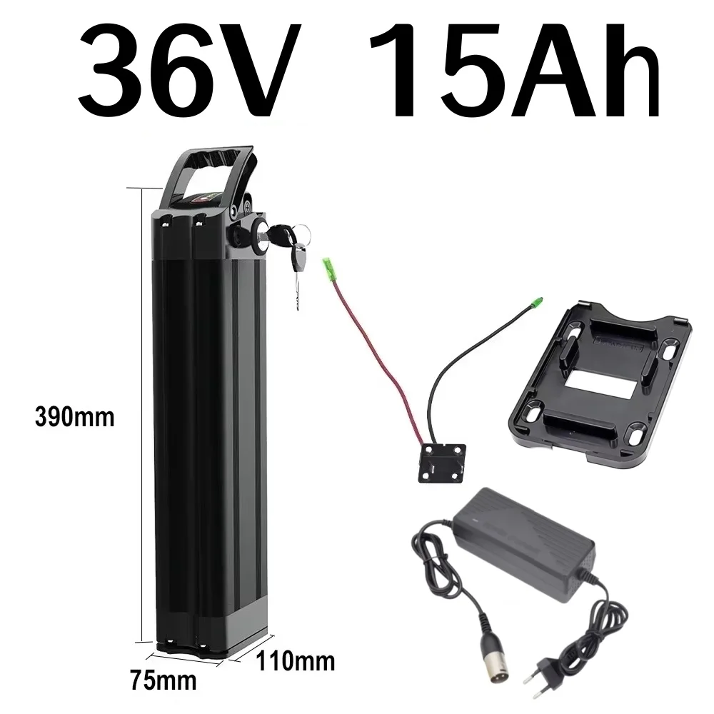 Hochleistungs-36V 15Ah 20Ah 25Ah Silver Fish 18650 Akku mit integriertem BMS und 2A Ladegerät für Bafang 250W 1000W E-Bike Lithium-Akku.