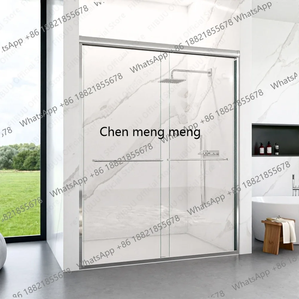 D80 Double Sliding Bypass Sliding Shower Door with Tempered Glass Smooth Rollers Waterproof for Bathroom Semi-Frameless Enclosur