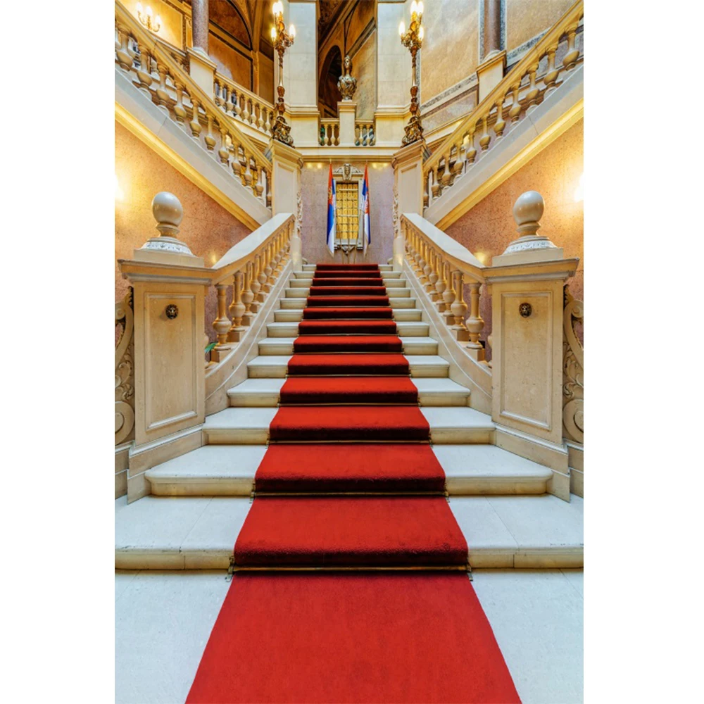 Luxurious Palace Castle Backdrop Red Carpet Stair Europe Opera Church Wedding Birthday Party Photography Background Photo Studio