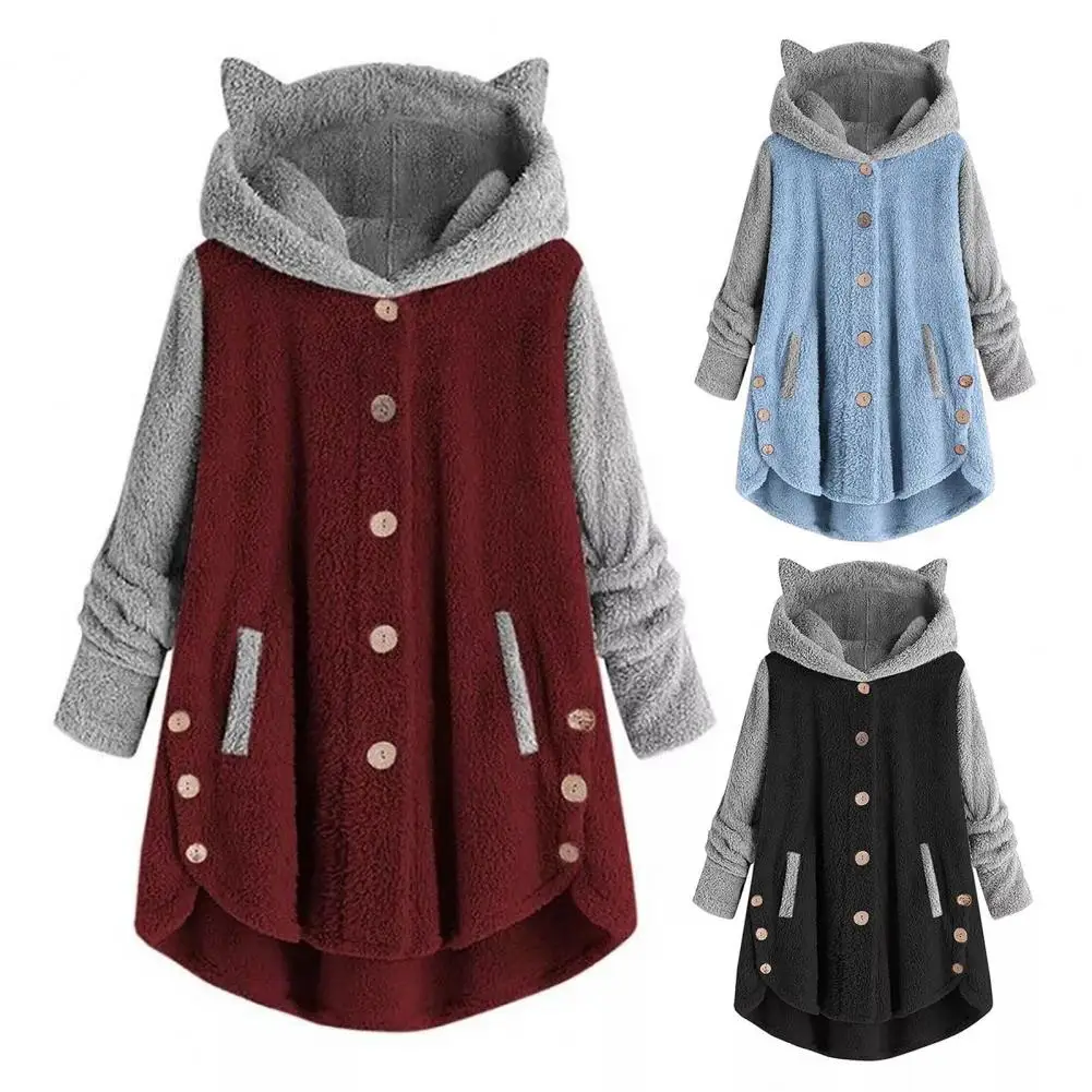 Lovely Women Jacket Cartoon Hooded Easy-Care Soft Girls Warm Jacket