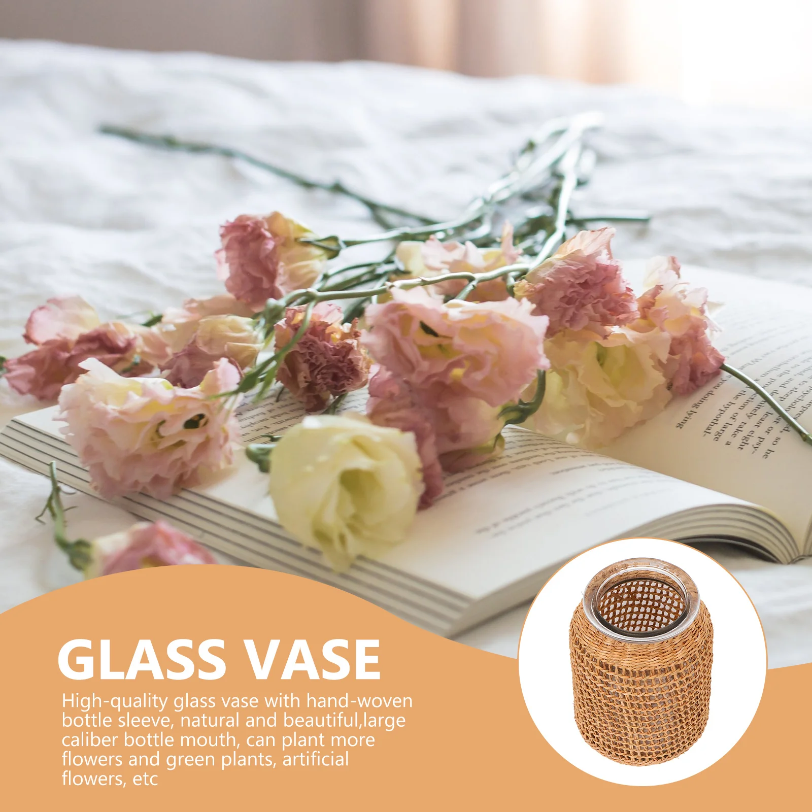 

1Pcs Premium Material Grass Woven Vase Unique Design Stable Base Indoor Adornment Flower Arrangement Container Glass Vase