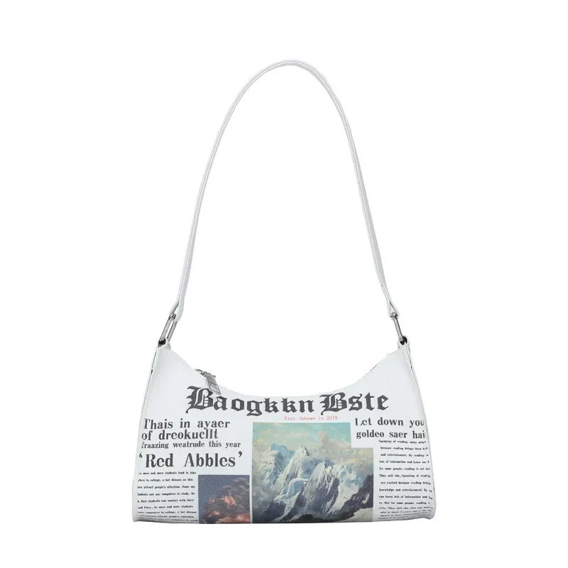 Moda donna giornale lettera stampa PU borsa a tracolla in pelle ascellare borse Casual da donna con fibbia piccola borsa