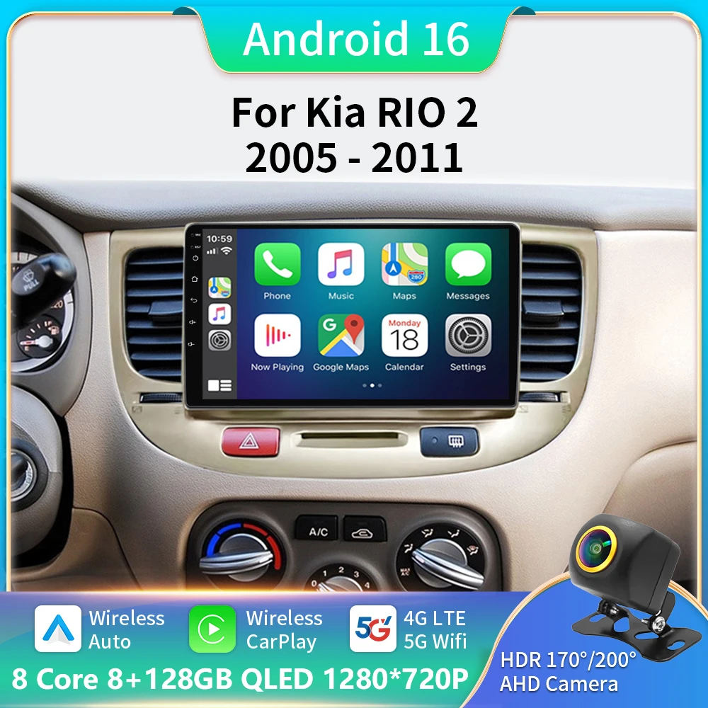 

Car Radio For Kia RiO 2 RIO2 2005-2011 Wireless CarPlay Android Auto Multimedia Player Touch Screen GPS Navigation No 2din DVD