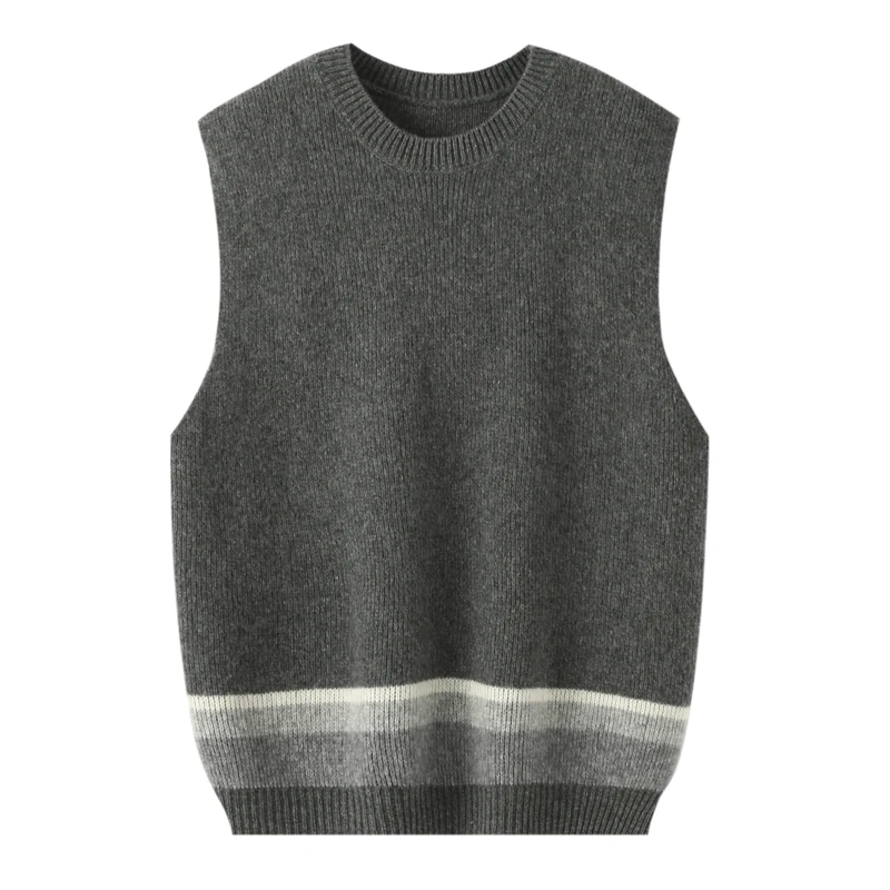 

New 100% Merino Wool Knitwear Women’s O-neck Vest Sweater Pullover Sleeveless Cashmere Waistcoat Autumn Winter Color Blocked Top