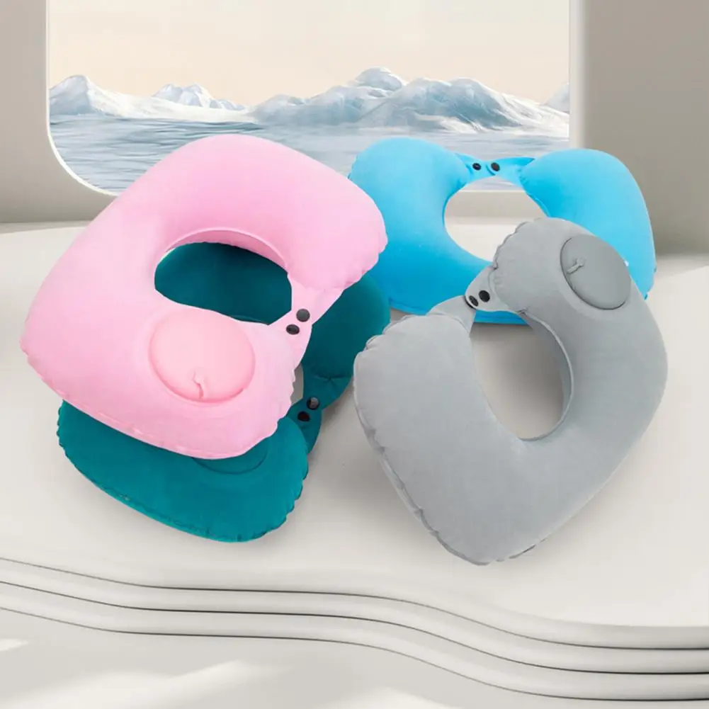 Inflatable U-shaped Pillow Double-Buckle Design Soft Press-Type Travel Journeys Airplane Driving Neck Support Comfort Pillow