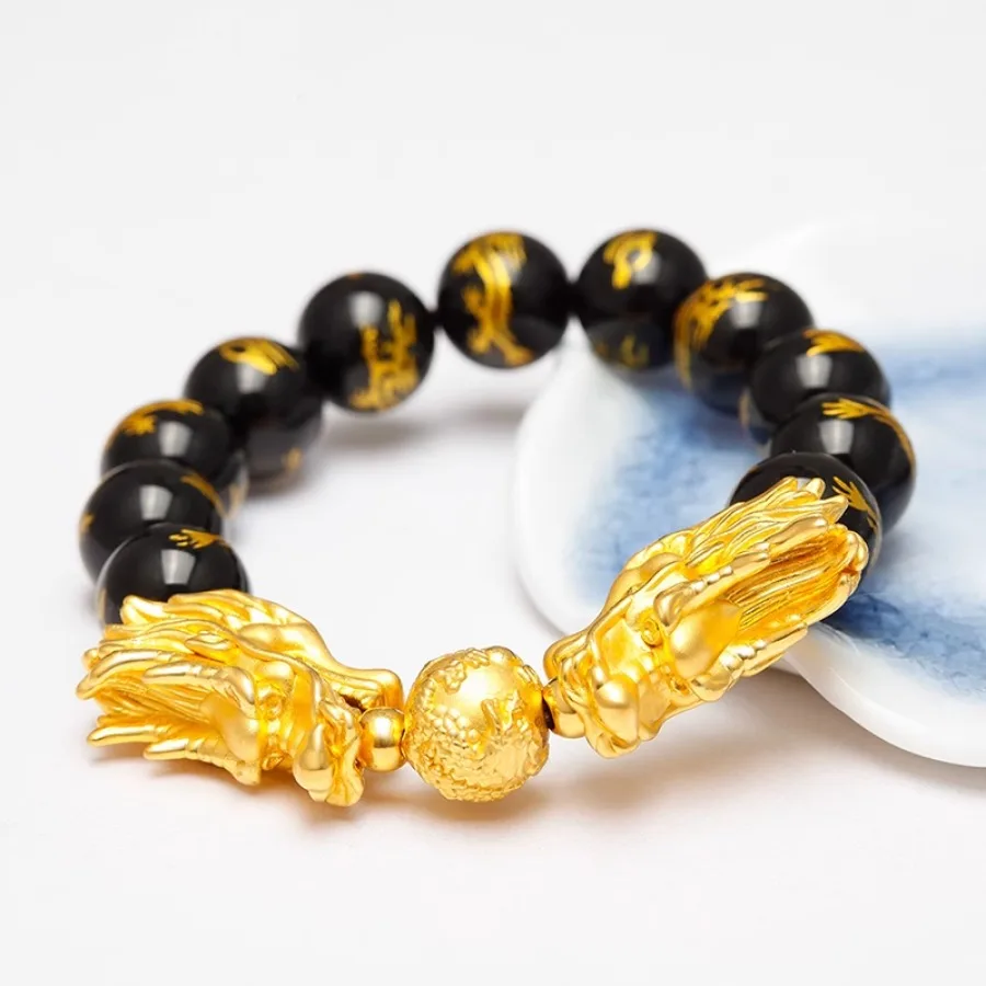 Black simple atmosphere imitation agate obsidian crystal bracelet chain men handmade pixiu bracelet